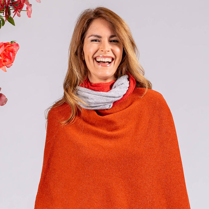 Coral Red and Grey Cashmere Snood