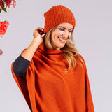 Rib Knit Rust Orange Cashmere Slouch Beanie