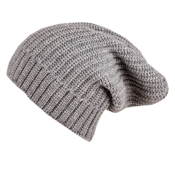 Ribbed Grey Cashmere Slouch Beanie Hat