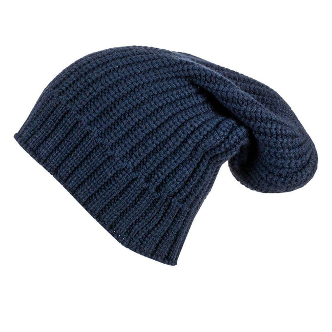 Ribbed Navy Cashmere Slouch Beanie Hat