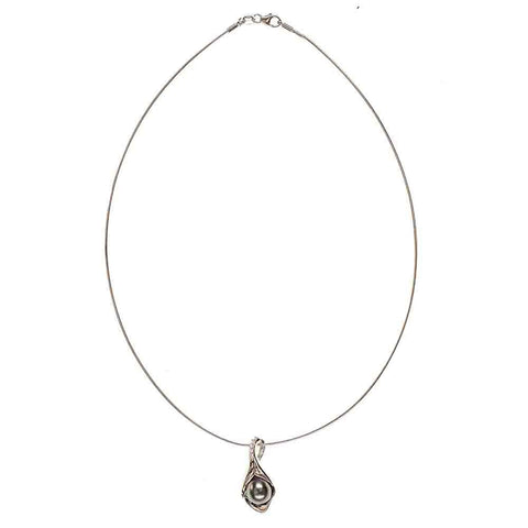 Selene Tahitian Black Pearl and Silver Necklace