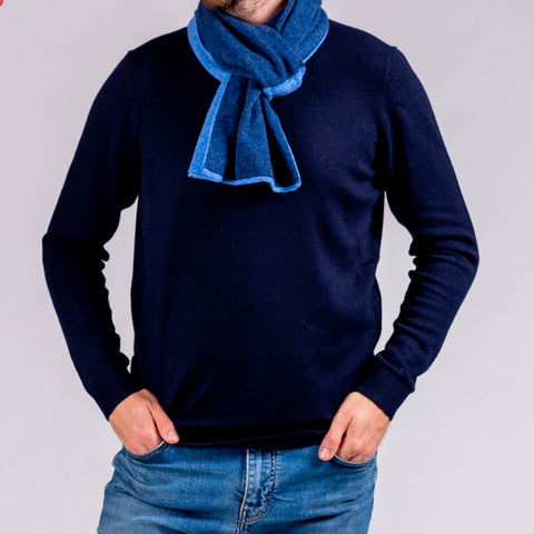 Two Tone Denim Blue Double Faced Cashmere Neck Warmer