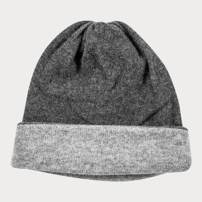 Charcoal and Mid Grey Double Faced Cashmere Beanie