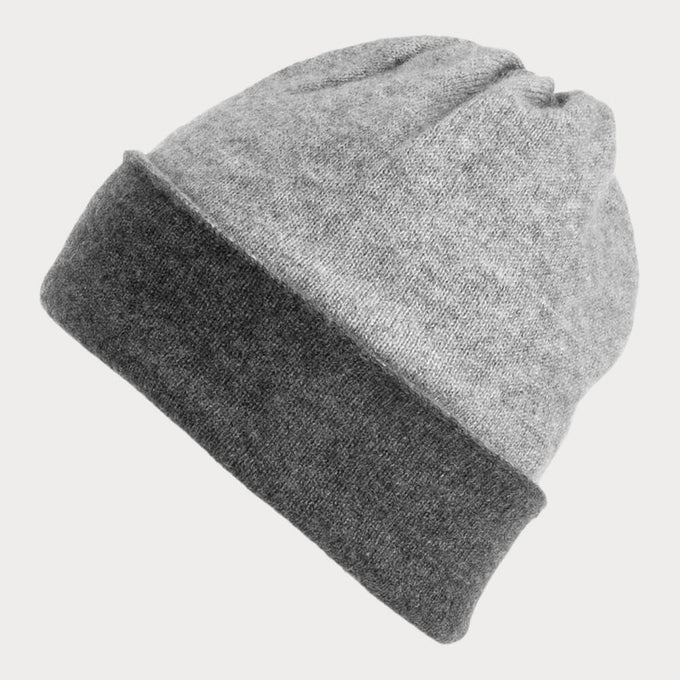Charcoal and Mid Grey Double Faced Cashmere Beanie