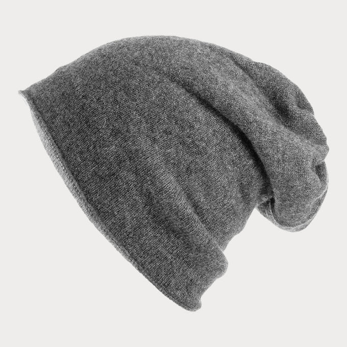Charcoal and Mid Grey Double Faced Cashmere Beanie