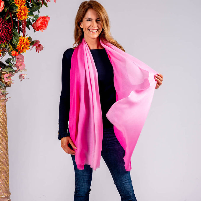 Pretty Flamingo Shaded Pink Cashmere and Silk Wrap