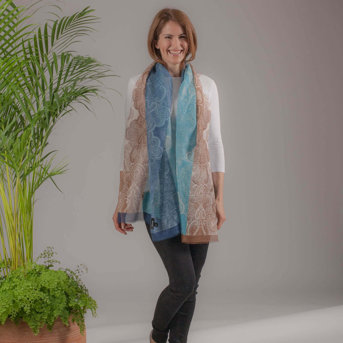 Vieste Tri-Colour Italian Cotton and Linen Scarf