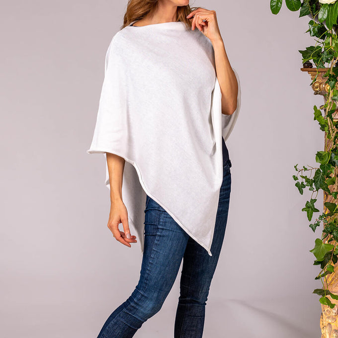 White Cotton and Cashmere Poncho