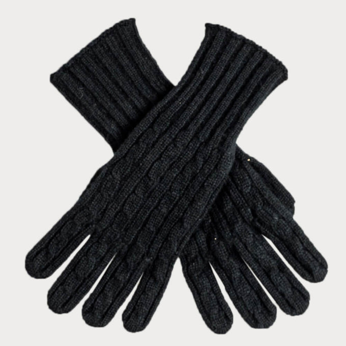 Ladies Black Cable Knit Cashmere Gloves