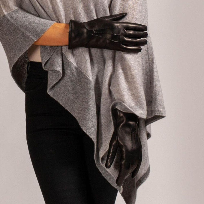 Ladies' Black Rabbit Fur Lined Leather Gloves