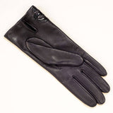 Black Italian Leather Gloves with Patent Detail - Silk Lined