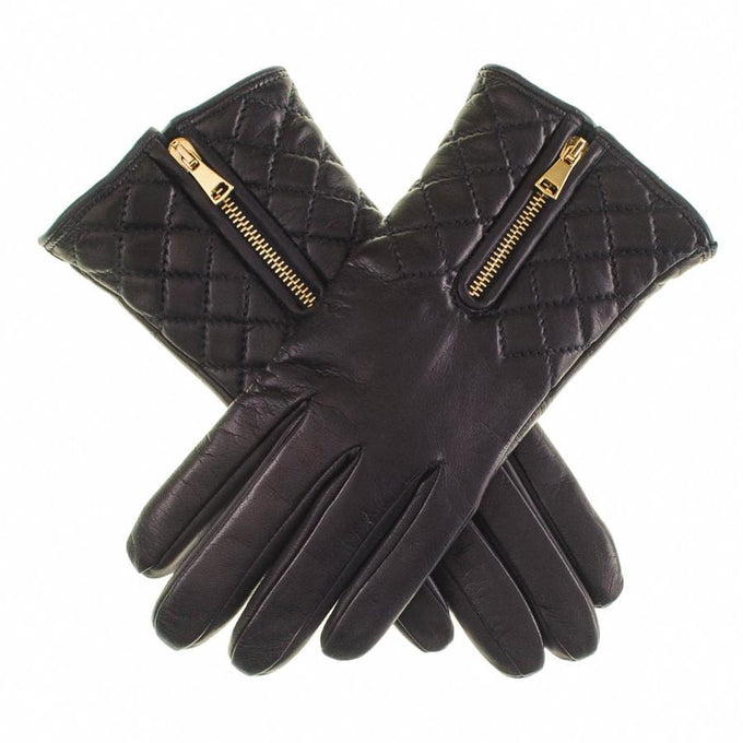 Black Leather Quilted Gloves with Cashmere Lining 1