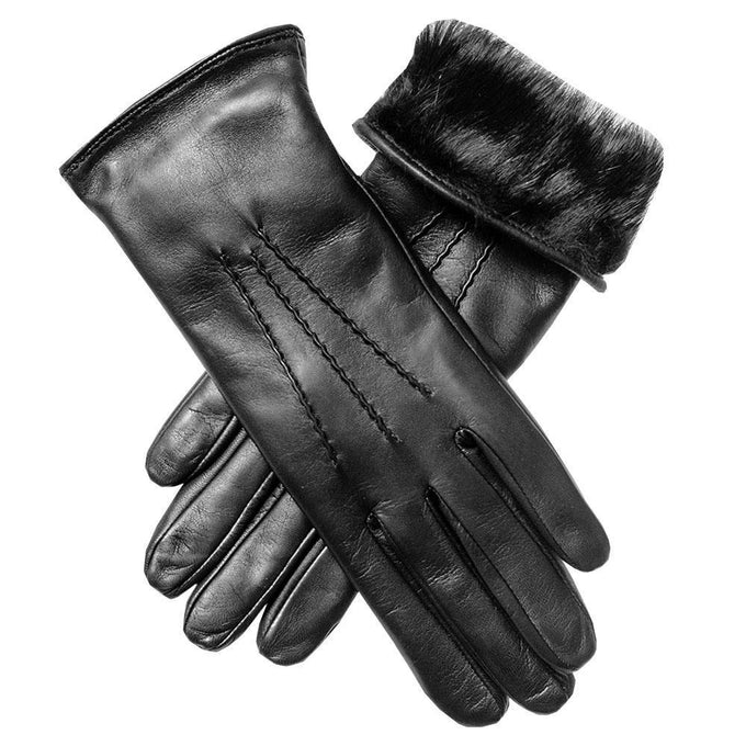 Ladies' Black Rabbit Fur Lined Leather Gloves