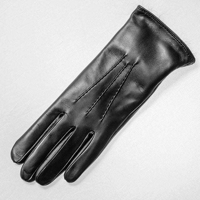 Ladies' Black Rabbit Fur Lined Leather Gloves