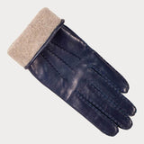 Ladies Navy Hand Stitched Cashmere Lined Leather Gloves