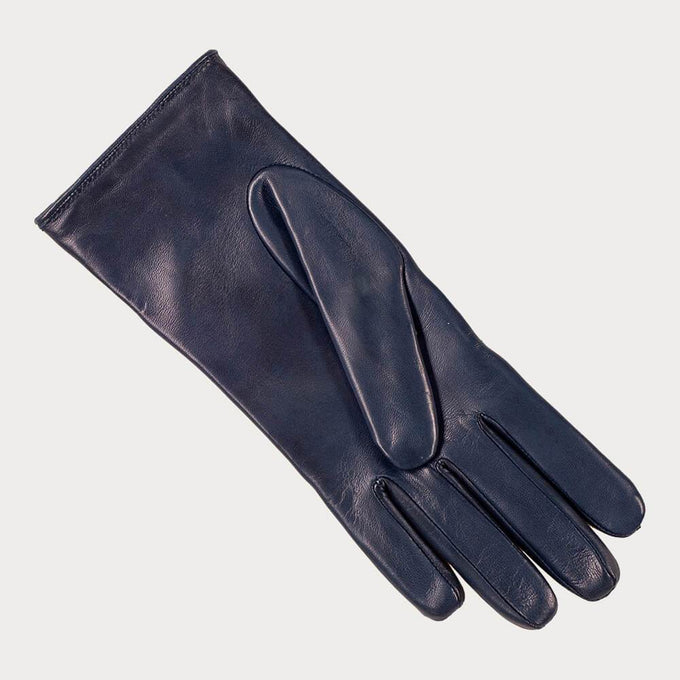 Navy Blue Quilted Cashmere Lined Leather Gloves