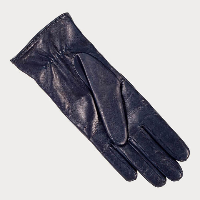 Navy Leather Quilted Gloves with Cashmere Lining