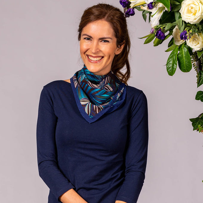 Tropical Leaves Silk and Cotton Neck Scarf