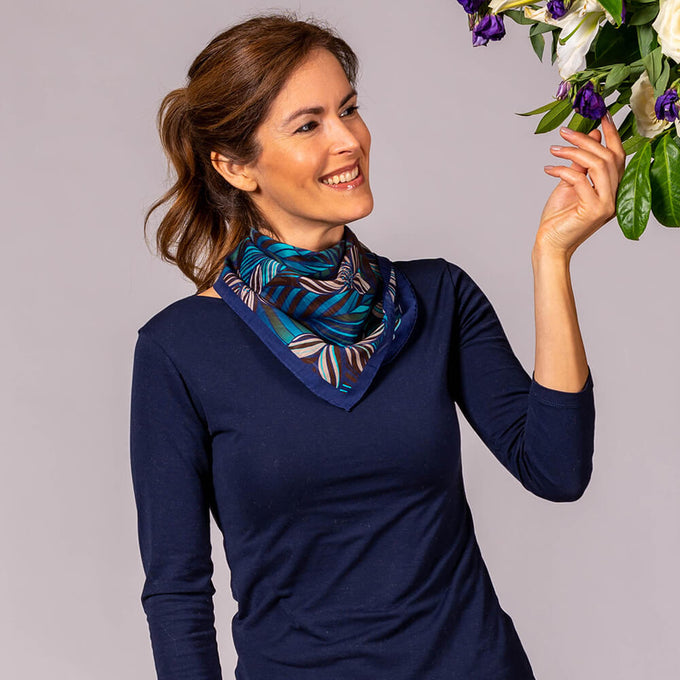 Tropical Leaves Silk and Cotton Neck Scarf