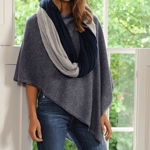 Love Cashmere Women's 100% Cashmere Wrap Scarf - Navy Blue - hand made in  Scotland at  Women's Clothing store