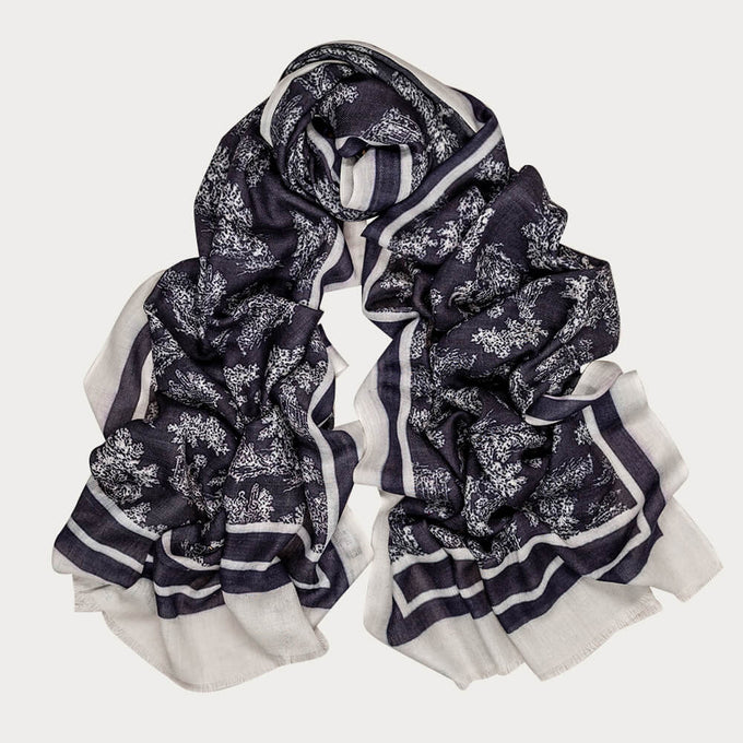 The Toile de Jouy Trilogy-Navy Toile Cashmere and Silk Wrap