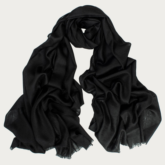 Classic Black Silk and Wool Scarf