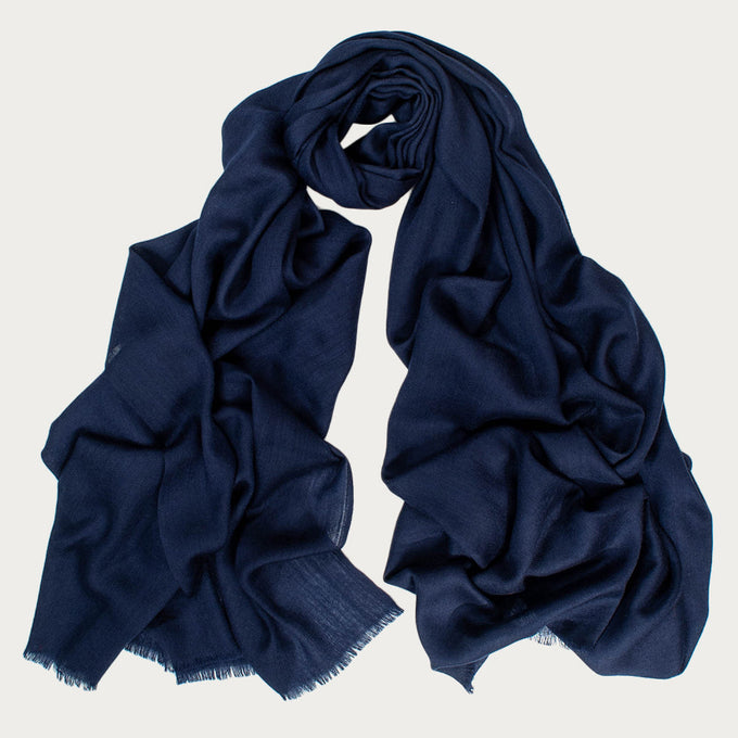 Classic Navy Silk and Wool Scarf
