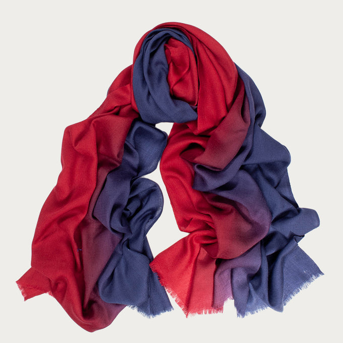 Classic Navy to Burgundy Fine Wool and Silk Scarf