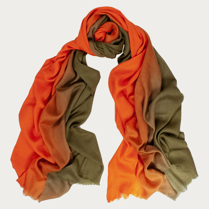Classic Terracotta to Olive Fine Wool and Silk Scarf