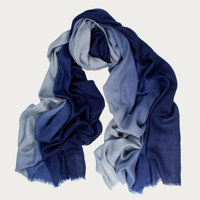 Classic Navy to Grey Fine Wool and Silk Scarf