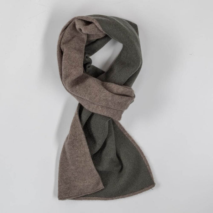Double Faced Olive and Biscuit Italian Cashmere Neck Warmer