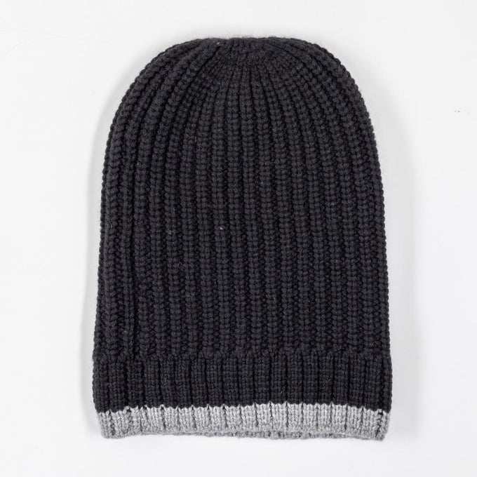 Black and Grey Cashmere Slouch Beanie