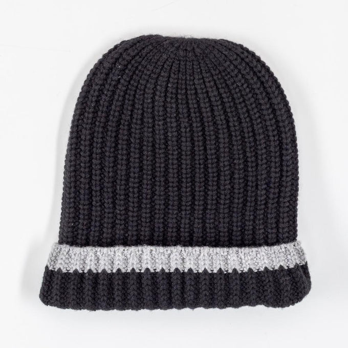 Black and Grey Cashmere Slouch Beanie