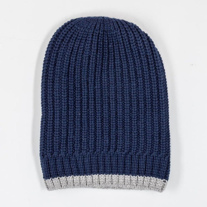 Navy and Grey Cashmere Slouch Beanie