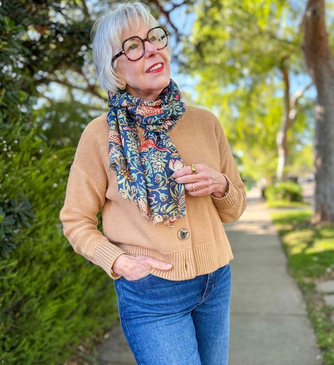 PRE ORDER- The Liberty ‘Strawberry Thief’ Quartet - Blue Cashmere and Silk Wrap