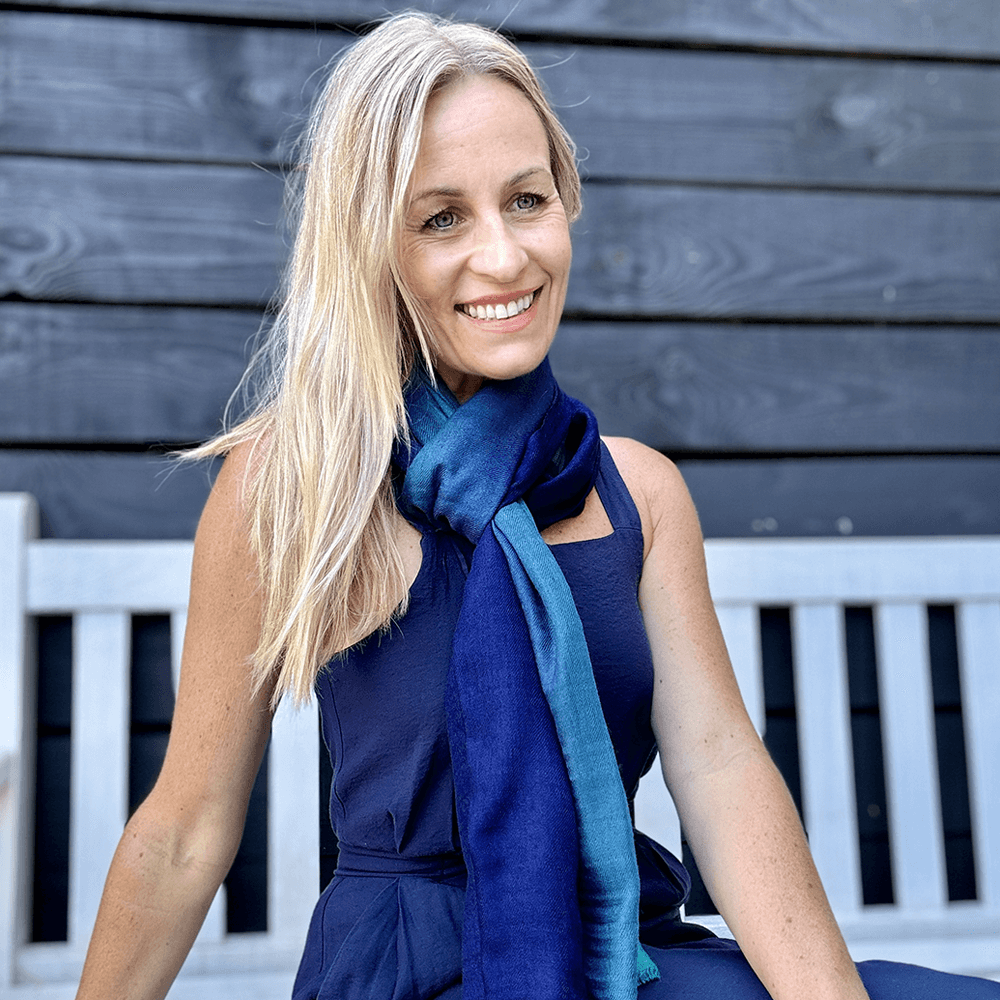 Navy to Teal Shaded Cashmere and silk Wrap