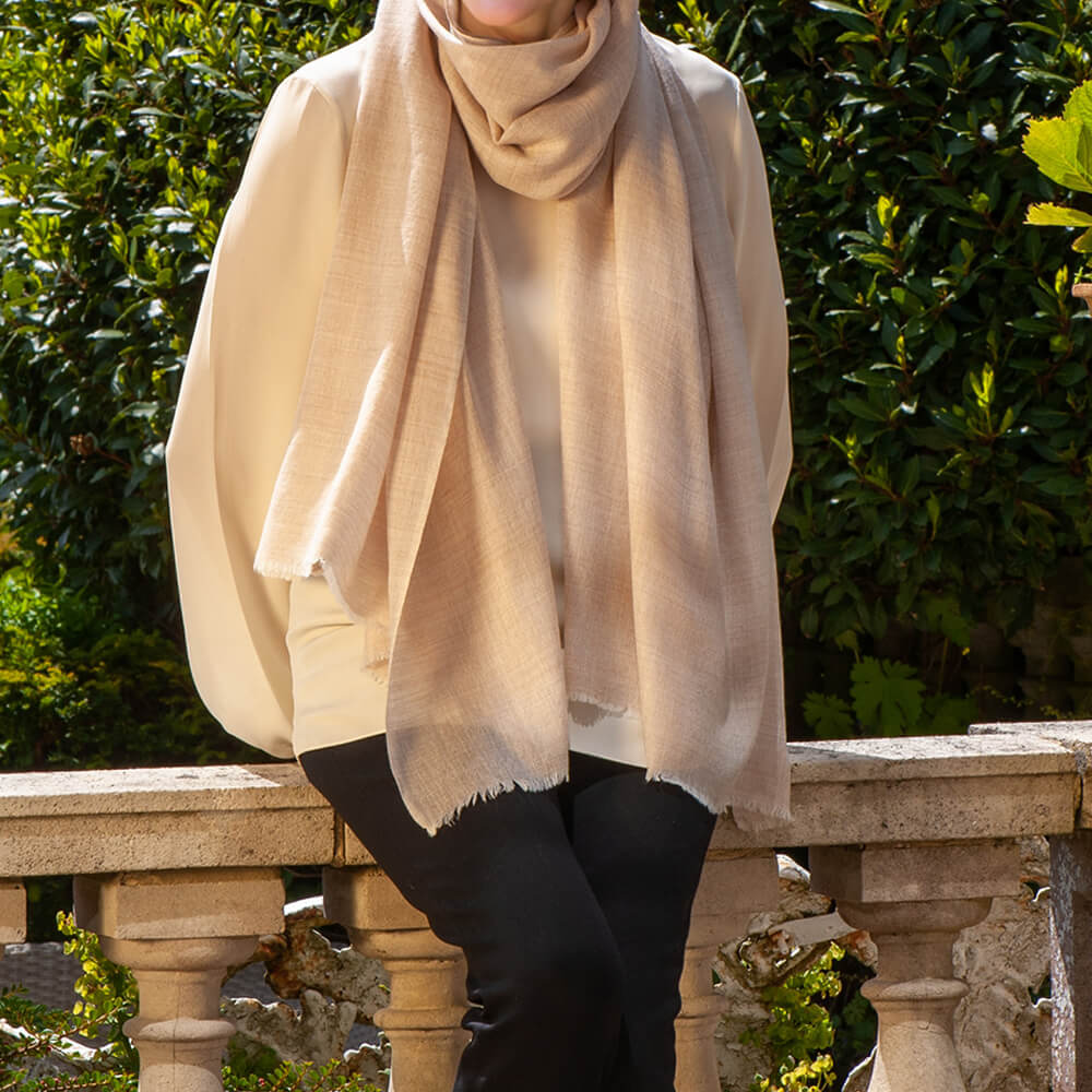 The Tonal Shades - Almond Mist Cashmere and Silk Wrap