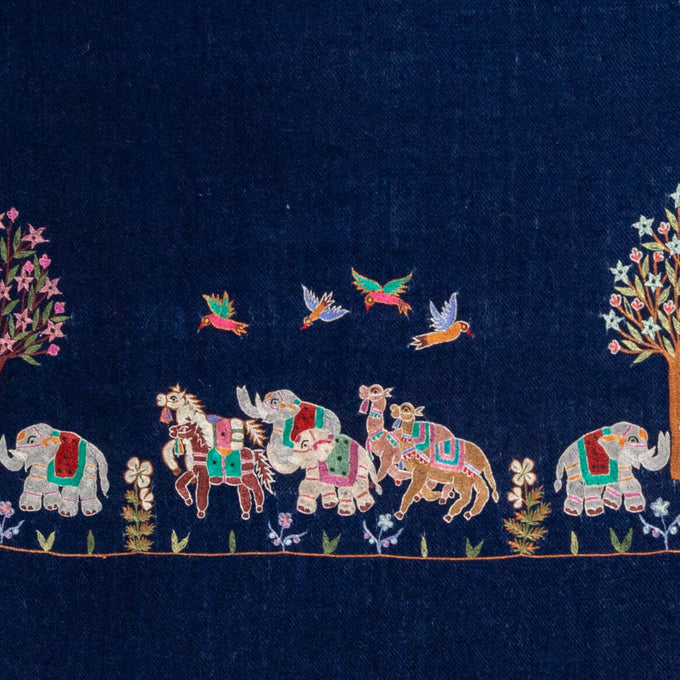 Hand Embroidered Pashmina Cashmere Shawl - Animal Kingdom