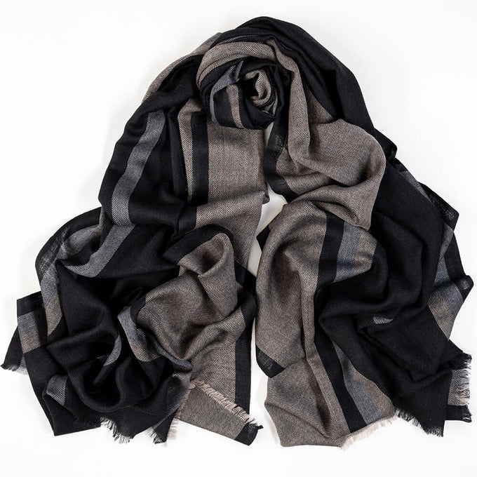 Balham Black and Natural Silk and Wool Scarf