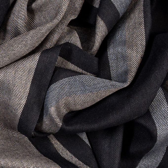 Balham Black and Natural Silk and Wool Scarf