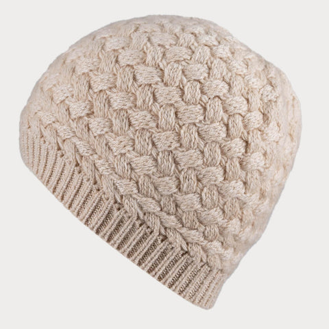 Boutique Beige Plaited Cashmere Beanie Hat