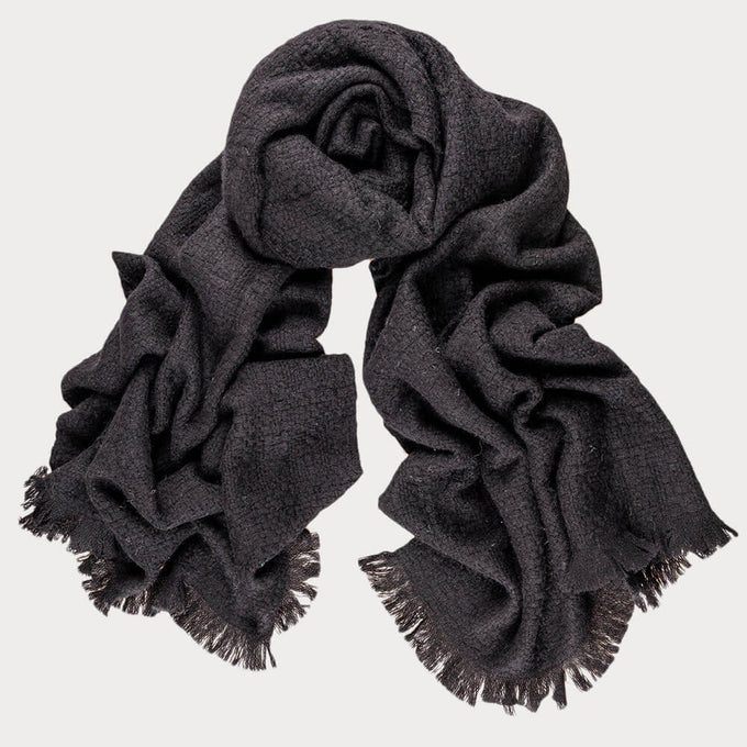 Super Luxe Ebony Black Basket Weave Cashmere Shawl - Sample
