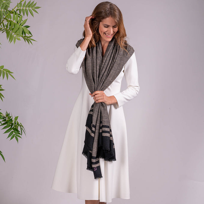Black and Bisque Pashmina Cashmere Shawl