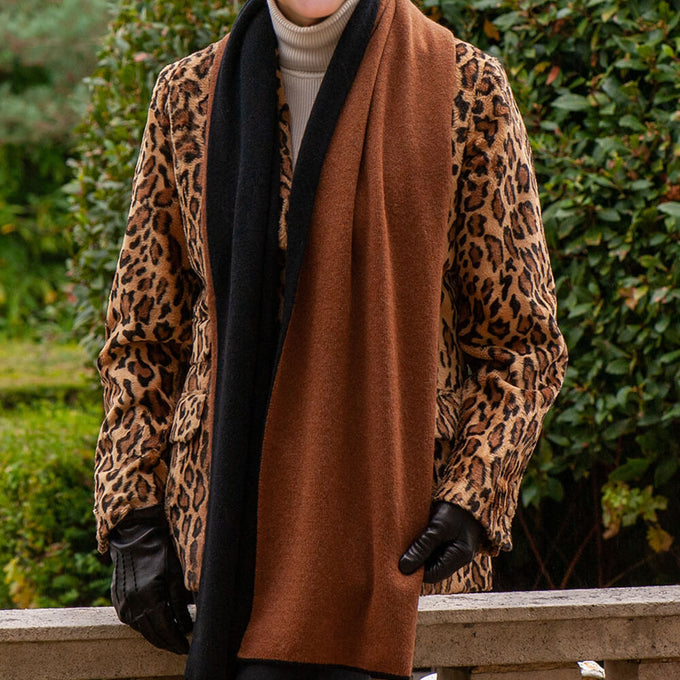 Black & Vicuna Double Faced Italian Cashmere Scarf