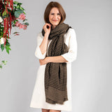 Black and Natural Houndstooth Pashmina Cashmere Shawl