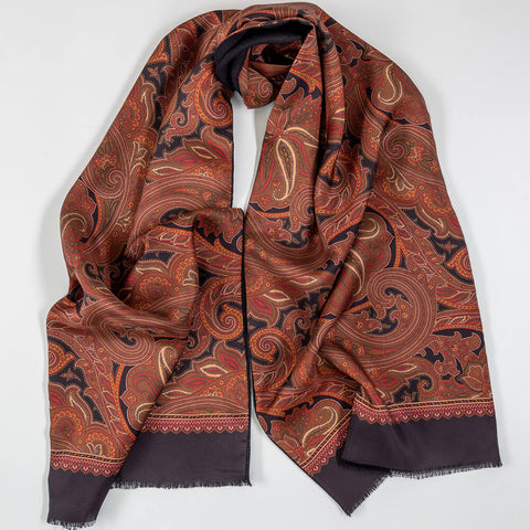 Orta Russet & Copper Paisley Silk and Wool Scarf