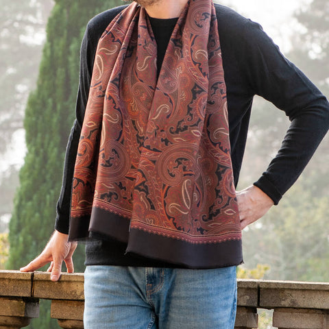 Orta Russet & Copper Paisley Silk and Wool Scarf