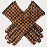 Black and Camel Woven Leather Gloves - Cashmere Lined