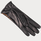 Black and Camel Woven Leather Gloves - Cashmere Lined
