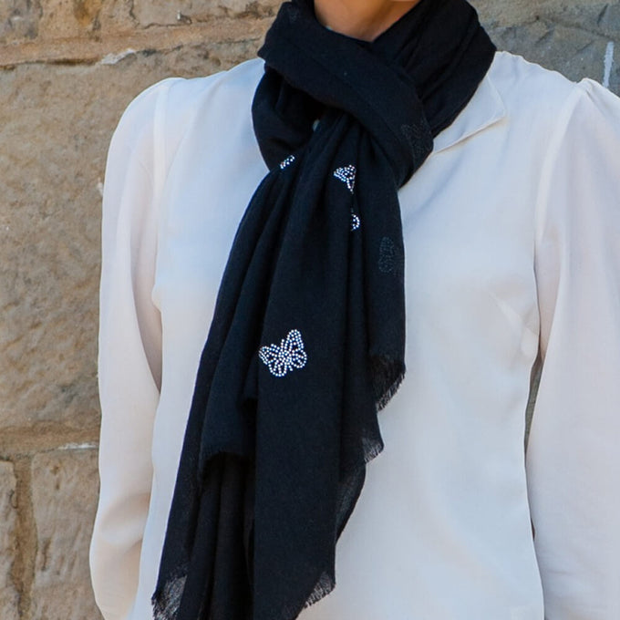 Swarovski Crystal Butterflies Cashmere and Silk Wrap